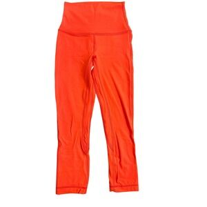 Lululemon Wunder Under High-Rise Crop Leggings Neon Orange Coral Luxtreme Women